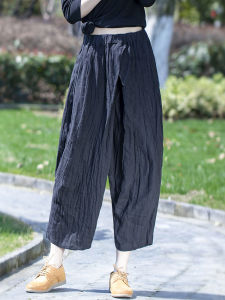 High Waist Wide Leg Pants Womens Cotton Linen Loose Lantern Pants Carrot Pants Retro Nine Point Pants Summer New Arrival