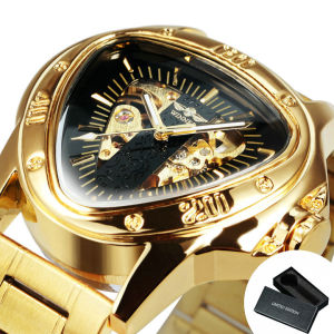 T-WINNER | WINNER Sports Mens Watches Top Brand Luxury Gold Skeleton Automatic Mechanical Watch for Men Leather Steel Strap Wristwatches