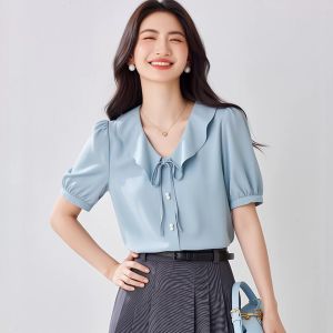 puella | Elegant Sweet Tie V-Neck Puff Sleeve Shirt