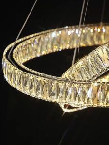 Morden Crystal Chandelier Ceiling Light for Living Room Hanging Lamp Dining Drop Lights with Remote Pendant Lamps