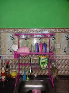 Rak piring wastafel/rak piring serbaguna tingkat 2/susun 2 warna pink