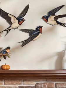 3 Cái 2D Swallow Gỗ Trang Trí Tường Tự Dính Nano Băng Phòng Trẻ Em Phong Cách Hiện Đại Chủ Đề Động Vật Dán Tường