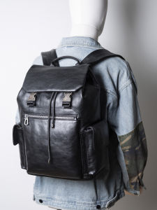 High-End Leather Business Commuter Backpack Large Capacity Top Layer Cowhide Travel Bag with Pull Rod Double Shoulder Bag for Men