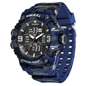 SMAEL | SMAEL 8049MC Mens Analog Digital Dual Display Sport Watch - 50M Waterproof Shock Resistant Camouflage Alarm Stopwatch LED