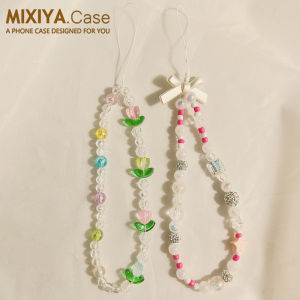 Rainbow Crystal Keychain Mobile Phone Case Chain Candy Color Beads Fairy Style Handmade Wristlet Hanging Ring Sweet Creative
