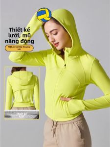 CJLINDF | Áo Khoác Thể Thao Yoga Có Mũ Trùm Đầu Dây Kéo Co Dãn và Thoáng Khí