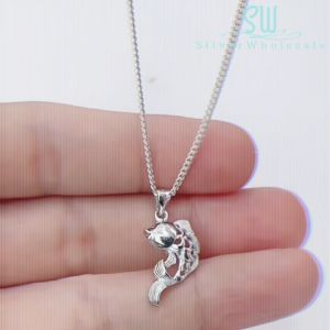 SilverWholesale #PH121 Sterling Silver 925 Fortune Fish Pendant Necklaces (Rantai Silver) Fine Silver Jewelry