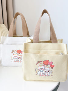 Thickened Canvas Tote Bag Womens Commuter Style Handbag Fashionable Bucket Shape Shoulder Bag with Zipper Leisure Cartoon Pattern