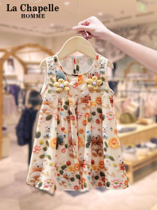 Lachapelle Childrens Clothing Floral Print Vest Dress Baby Girl Summer Casual Style Mid-Length Skirt Soft Fabric Fashionable