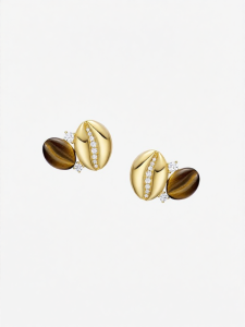 Coffee Bean Heart Shaped Tigers Eye Elegant Ear Earrings