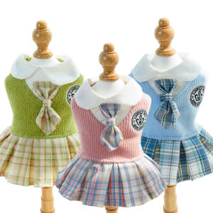 Pet Autumn and Winter Wool JK Gingham Dress Small and Medium-Sized Dogs Teddy Dog Cat Clothes Supplies