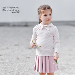 OAK FAMILY | Áo Thun Tay Dài Cho Bé Gái Mùa Xuân Thu Cotton Modal Có Nơ 1 Cái