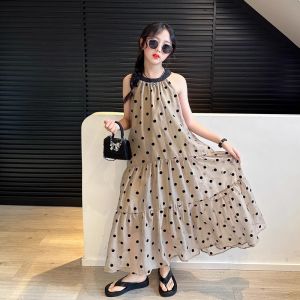 Girls Casual Floral Beach Dress Summer New Style Childrens Skirt Retro Fashionable Kids Clothing Rainbow Element Daily Wear