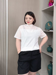 Fashionable Mesh Base Shirt plus Size Casual Short Sleeve High Neck T-Shirt for Women Stylish Slimming Underwear Top