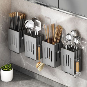M.G.【Ready in Stock】 Wall Mounted Spoon Fork Organizer Plastic Detachable Cage Chopstick Holder Kitchen Rack Organizer