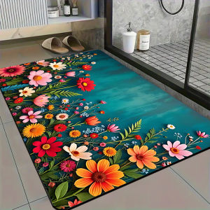 VIKAMA Spring Flower Bath Floor Mat Shower Room Toilet Doors Water absorbing Non slip Carpet Home Decoration