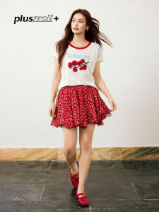 plusmall | Summer Chiffon Printed Floral Irregularly Cut Heavy Embroidered Half Skirt