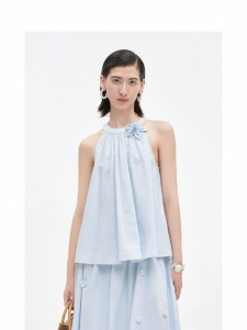 Detachable Pearl Flower Cotton Vest Sleeveless Top A-line