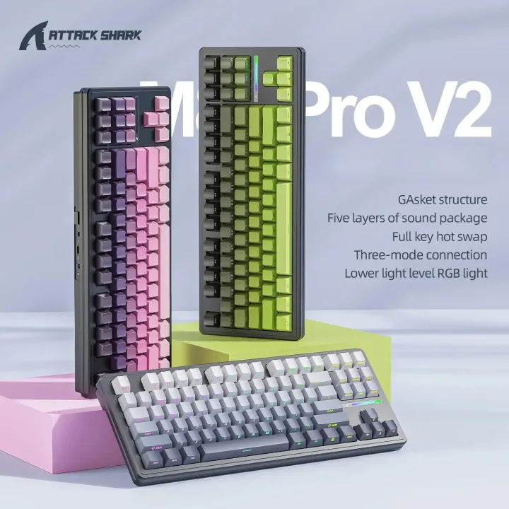 ATTACK SHARK | Attack Shark M87 PRO Mechanical Gaming Keyboard Wireless Tri-Mode Hot-Swappable Custom Switch TKL 5000mAh RGB Backlit
