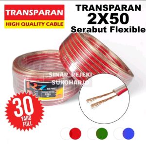0Kabel Listrik Transparan Kabel Serabut (2x30) (2x50) (2x80)Roll 30 Yard Kabel SNIPER 2jalur Kabel Audio serabut