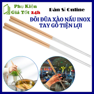 Đũa Nấu Ăn Inox Dài Tay Cầm Gỗ Chịu Nhiệt – Đũa Gắp Chiên Xào Chống Trượt An Toàn Khi Nấu Bếp Đũa Chiên Thức Ăn Tay Cầm Dài 39cm Tiện Lợi