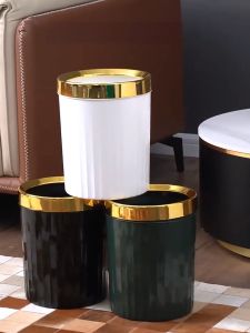 12L ถังขยะริ้วลายทางสีพื้นขอบทอง กรุงไทย HH17-39