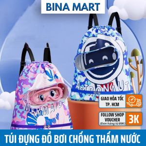 Túi đựng đồ bơi chống thấm nước balo đựng đồ đi bơi dạng dây rút 2 ngăn riêng biệt vải oxford màu sắc đáng yêu cho bé - BINA MART