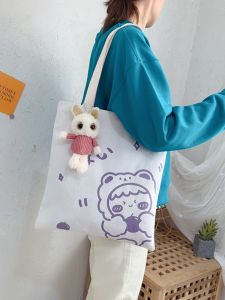 Korean Style Canvas Single Shoulder Bag Womens Artistic Casual Handbag Harajuku Fresh Student Bookbag Simple Shopping Bag