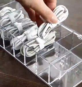 Dustproof Transparent 7/8 Grid Storage Box Desktop Data Cable Storage Box Desktop Storage Cable Management Box