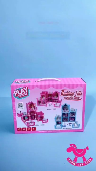 Mainan Villa LAMPU building villa princess house Mainan Anak Perempuan Rumah frozen  Boneka Besar 3D Princess Big Pink Villa DIY Doll House Lengkap Perabot Rumah dengan Lampu TERLARIS