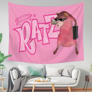 VIKAMA Trendy Pink Rat RATZ Tapestry Vibrant Living Room Sofa Backdrop Trendy Toy Bedroom Creative Studio Decor