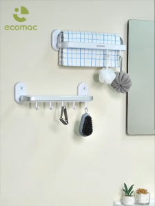 Thanh Treo Khăn ECOMAC Kèm Móc Treo Đa Năng Gắn Tường Hít Chân Không EC46