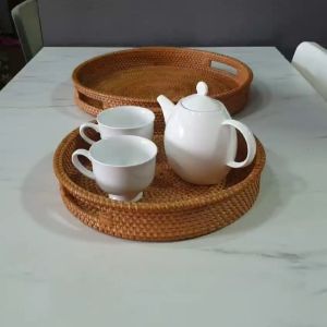 ESBG Rattan Round Tray Large Heat Resistant Serving Tray