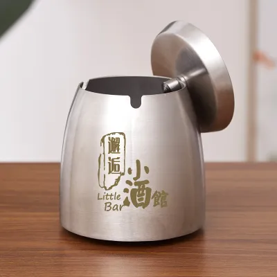 Large Size Stainless Steel Ashtray with Cover for Living Room Office Anti-Dust Creative Personalized Trendy Ashtray