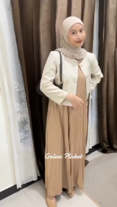 Gamis buntung tali satu/dres plisket panjang/inner plisket hyget premium