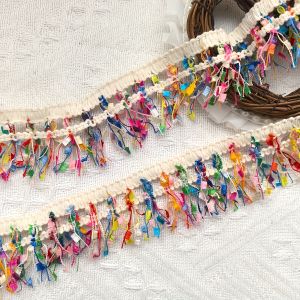 2 Yards 1.57inch Wide Eyelash Fringe Lace Ribbon Colorful Toothbrush Tassel Trim for Garment Handicraft DIY Sewing Accessories