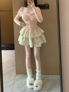 กระโปรงทรงเอเอวสูง ทรงพอง ทรงเค้ก ป้องกันแสง กระโปรงสั้นผ้าขนสัตว์สีขาว กระโปรงสั้นผู้หญิงไซส์ใหญ่ ฤดูใบไม้ผลิและฤดูใบไม้ร่วง