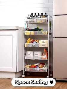Multilayer Carbon Steel Trolley Rack Movable Storage Shelf Storage Rack With Wheel Organizer Elegant Carbon Steel 3/4-Tier Kitchen Storage Trolley Rack with Wheels