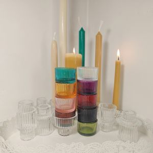 เทียนไขแก้ว ตกแต่งบ้าน งานแต่งงาน อุปกรณ์หอม โปร่งใส ขายดีทั่วโลก ลายทาง ดีไซน์เรียบง่าย วัสดุแก้ว ที่วางเทียนไข