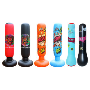 [cheerfulhigh]Kids Inflatable Punching Bag Free Standing Boxing Bag Bounce-Back Punch Bag Inflation Punching Column for Fitness
