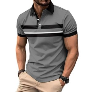 The 2025 summer new mens POLO shirt features a casual fashionable soft and comfortable 3D striped pattern print