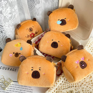 Cute Capibala Plush Coin Purse Creative Capybara Storage Bag Pendant Accessories Square Coin Bag Couple Keychain Headphone Bag