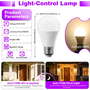 6pcs LED E27 B22 LightS Control Sensor Light Bulb 10W AC85-265V Day Night Light Auto ON OFF Patio Porch Smart Lamp for Garden