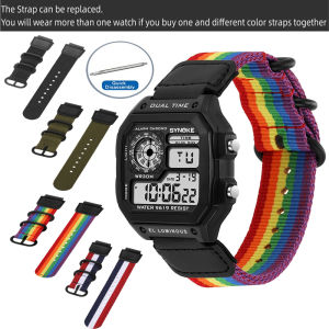 SYNOKE Mens Watch Nylon Strap Multifunctional Waterproof Luminous Digital Watch Fashion Sports Watch For Men
