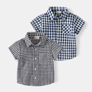 Rolanko Summer Short Sleeve Plaid Tshirt for Kids Boys Casual Shirt Formal Wedding Birthday Party Wear Daily Wear 2-7 Years