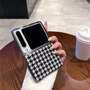 Luxury Canvas Flip Cover Phone Case for Huawei Purax with Checkered Pattern Full Protection Foldable Elegant High-End Goddess Style