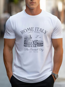 Mens Rome Italy Graphic Print T-Shirt Soft Cotton Loose Fit Casual Tee with Colosseum Landmarks Design Men Clothing Comfortable