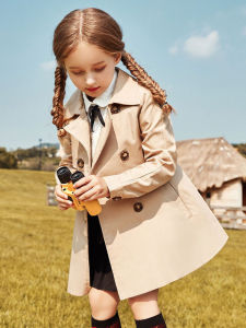 Spring Autumn Childrens Jacket British Style Baby Cardigan Long Sleeve Cotton Nylon Fabric Coat for Girls Ages 2 to 14