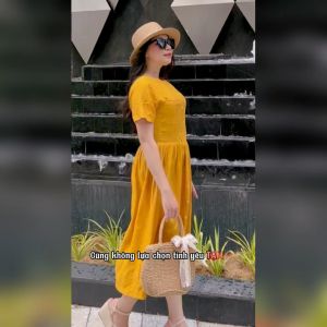 Đầm Lụa Linen Xước xẻ tà - UT90