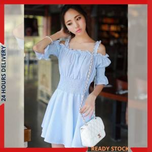 CFBOUTIQUE Korean Style Women Fashion Ruffle Stripe Cut Out Sleeve Ladies Summer Dress